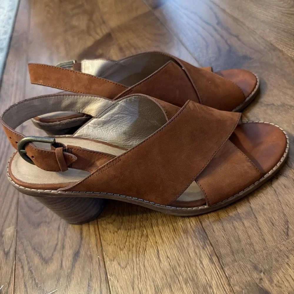 Madewell The Ruthie sandals US 8 Rust Brown Leather criss cross block heel